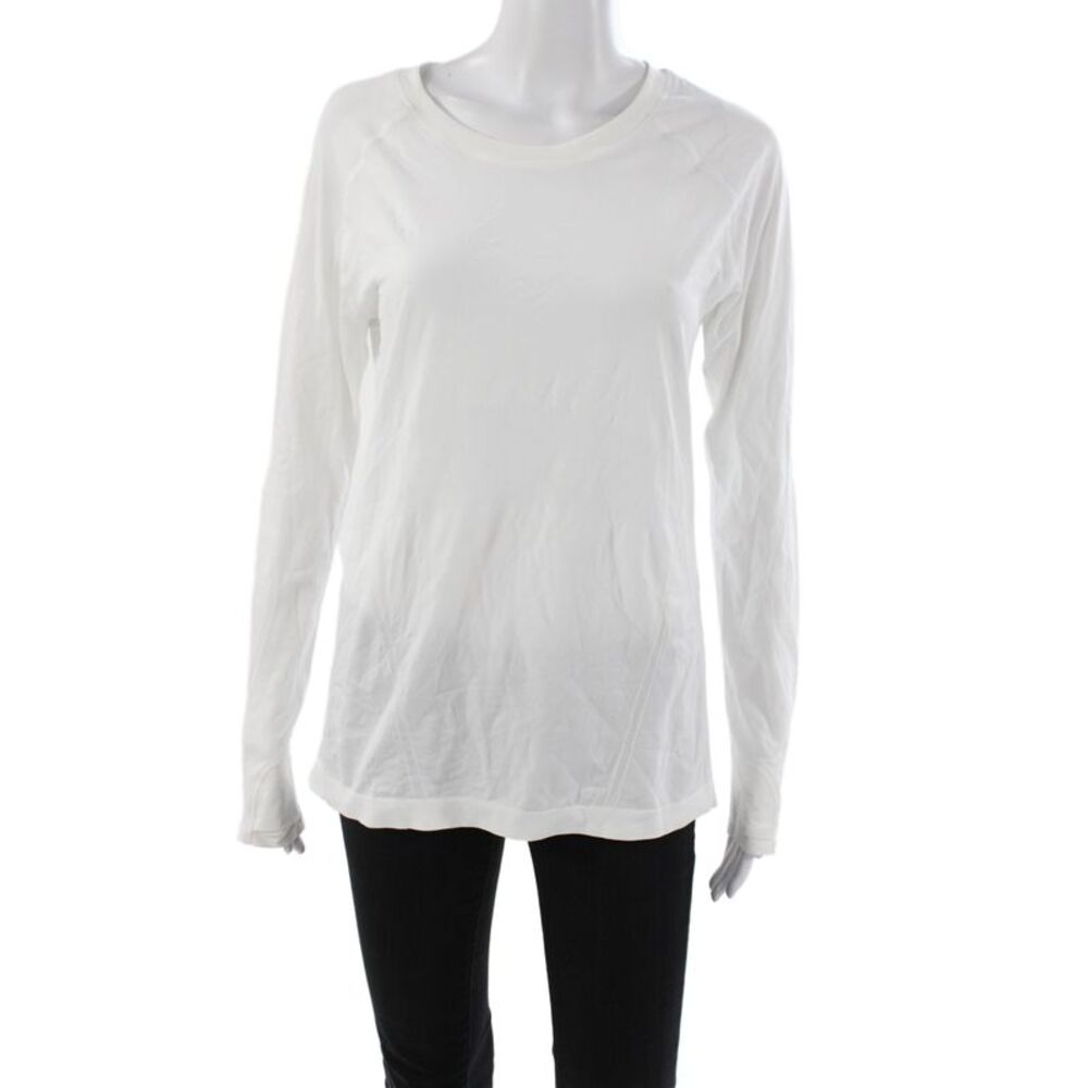 Athleta Womens Crew Neck Textured Long Sleeve Active Top White Size Large